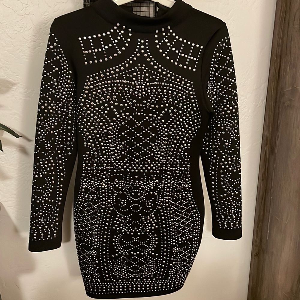 Small NYE party occasion dress silver embellishment